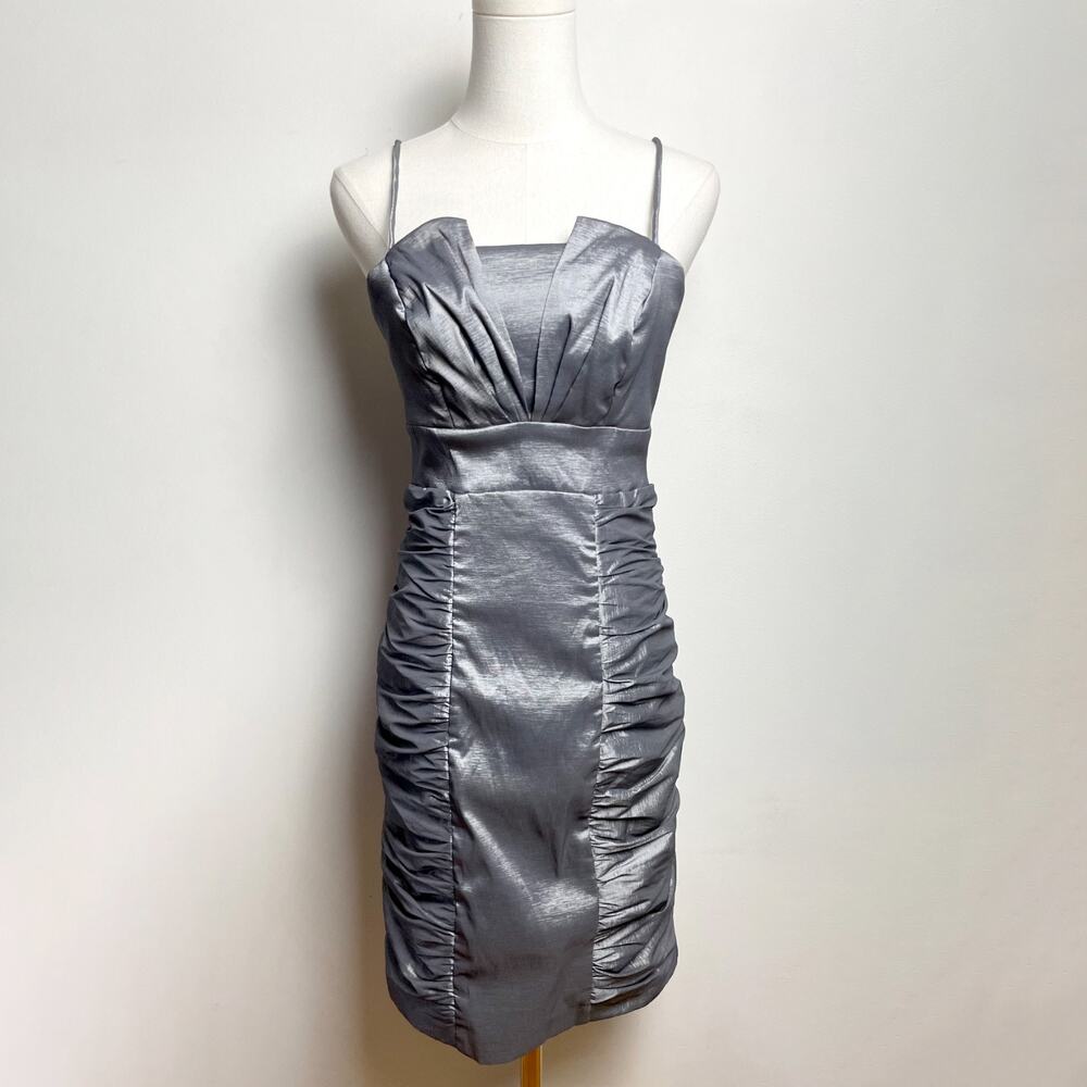 Vintage 90s Y2K Silver Mini Cocktail Dress Small‎ Indie Glam Prom Iridescent